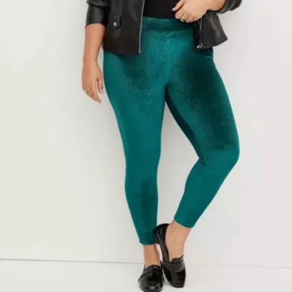 Torrid Full Length Signature Waist Dark Green Velvet Legging Size 3X - Picture 1 of 10
